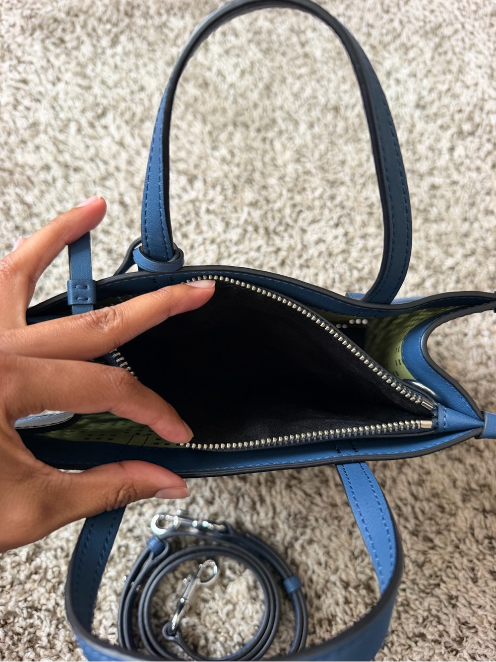 Marc Jacobs Blue Perforated Leather Handbag w/ Crossbody Strap - Picture 4 of 5